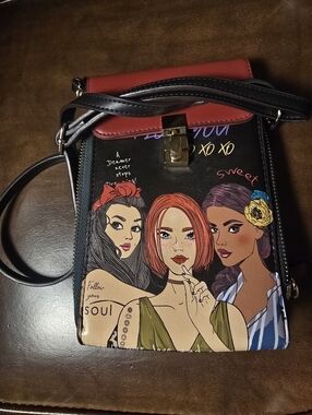 Nicole Lee Women's Illustrated Crossbody Bag with Red Top Flap